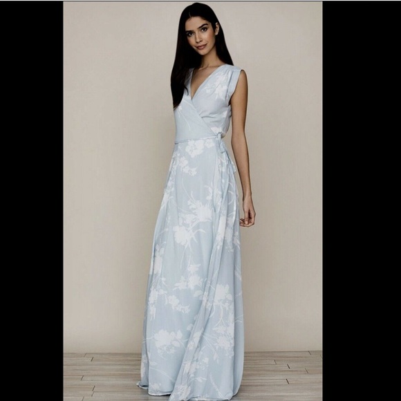 Yumi Kim light blue white Floral Maxi Wrap Dress S - Picture 4 of 6